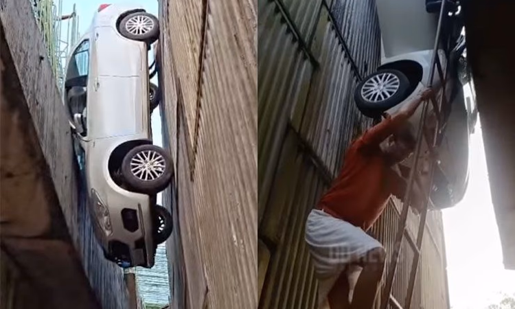 Ô tô kẹt cầu vượt Ấn Độ